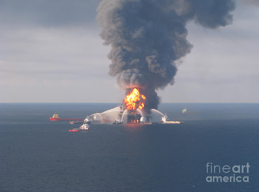 Deepwater Horizon Fire, April 21, 2010 Photograph by Science Source