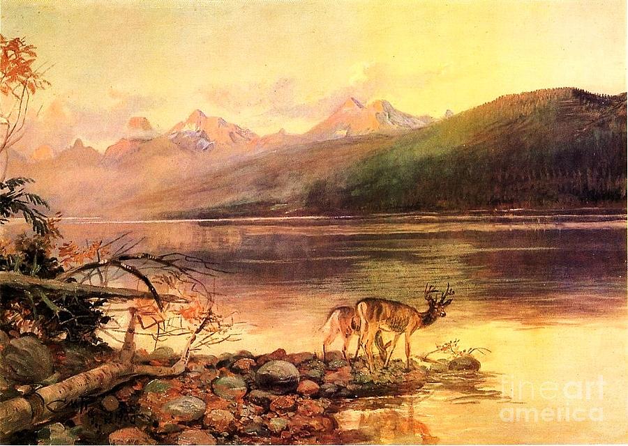 Deer At Lake McDonald Painting by Thea Recuerdo