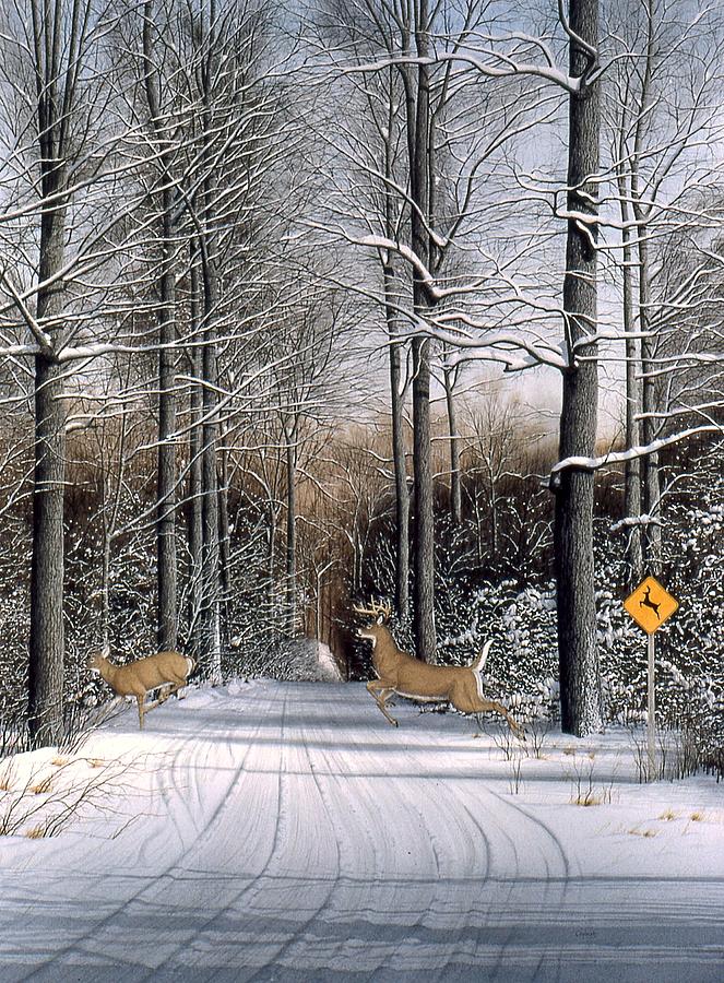 Deer Crossing Painting by Conrad Mieschke