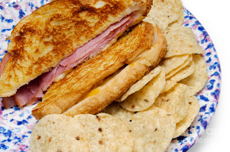 Bread Photograph - Deli Ham and Cheese With Chips 2 by Andee Design
