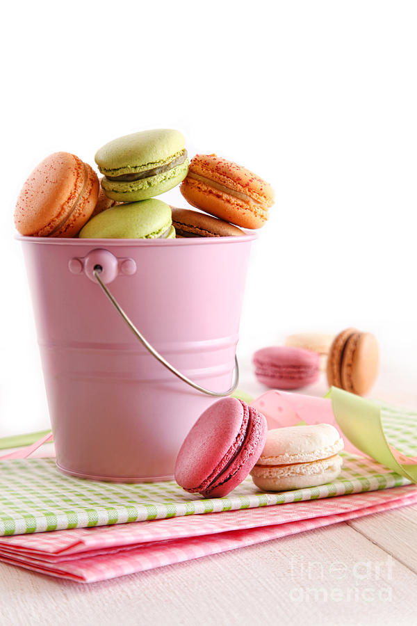 Cake Photograph - Delicious French Macaroons on table by Sandra Cunningham