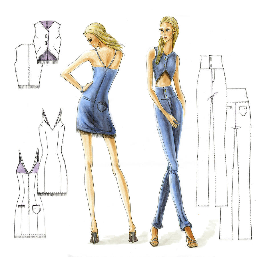 Clothing Drawing - Denim by ZZ Couture