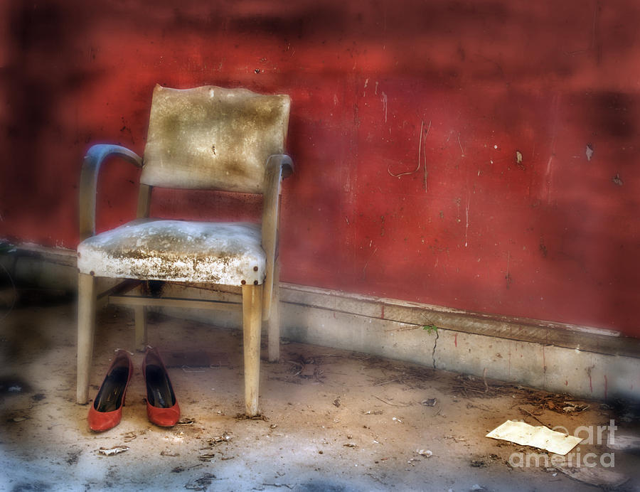 Derelict Red Room With Chair and Red Shoes Photograph by Jill Battaglia