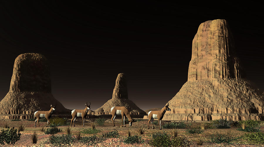 Desert Butte Antelope Digital Art by Walter Colvin