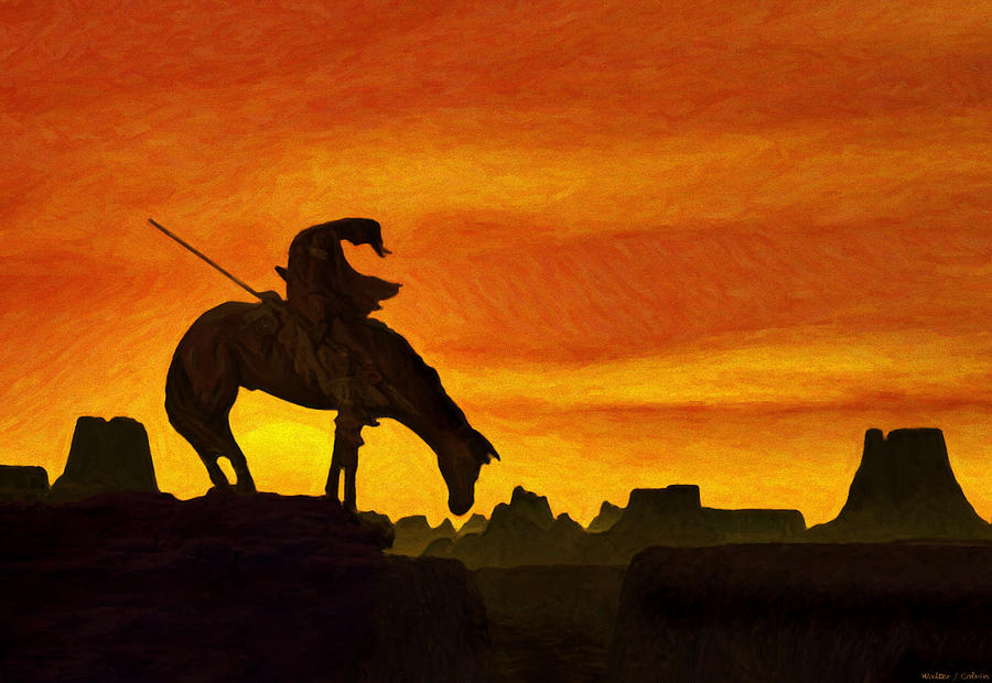Sunset Painting - Desert Warriors by Walter Colvin