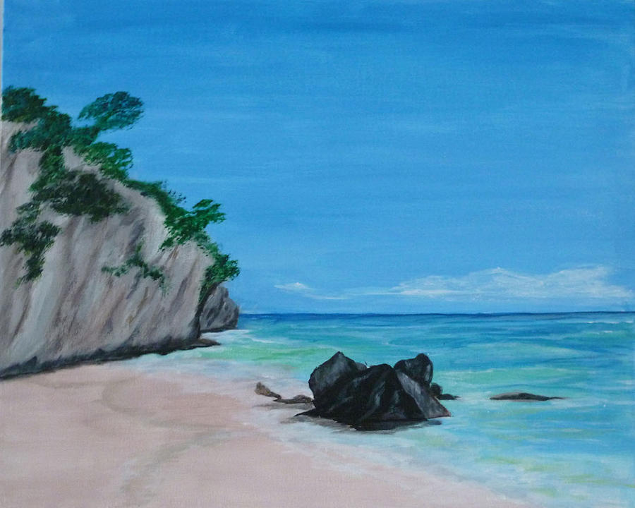 Tree Painting - Deserted Beach NZ by Nancy Nuce
