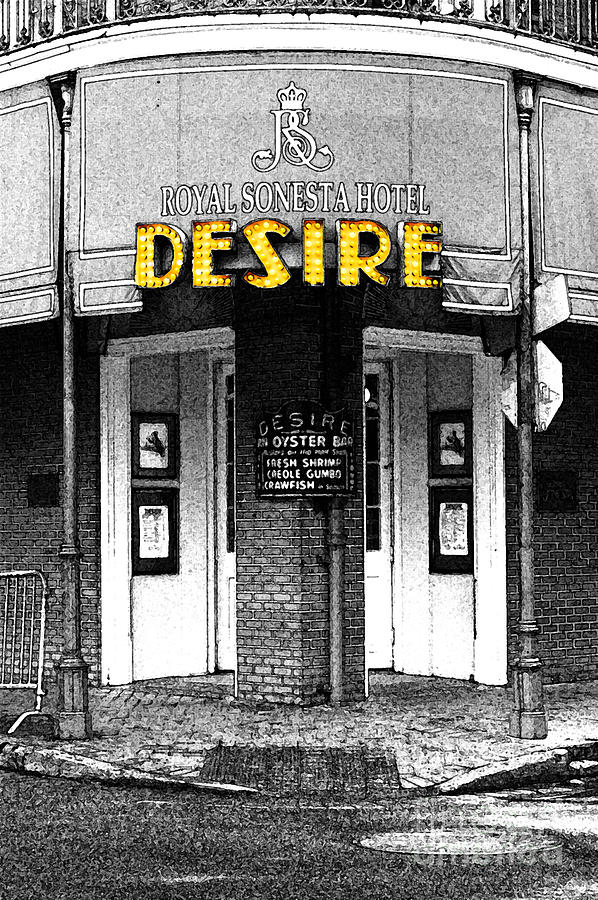 Desire Corner Bourbon Street French Quarter New Orleans Black and White Film Grain Digital Art  Digital Art by Shawn OBrien