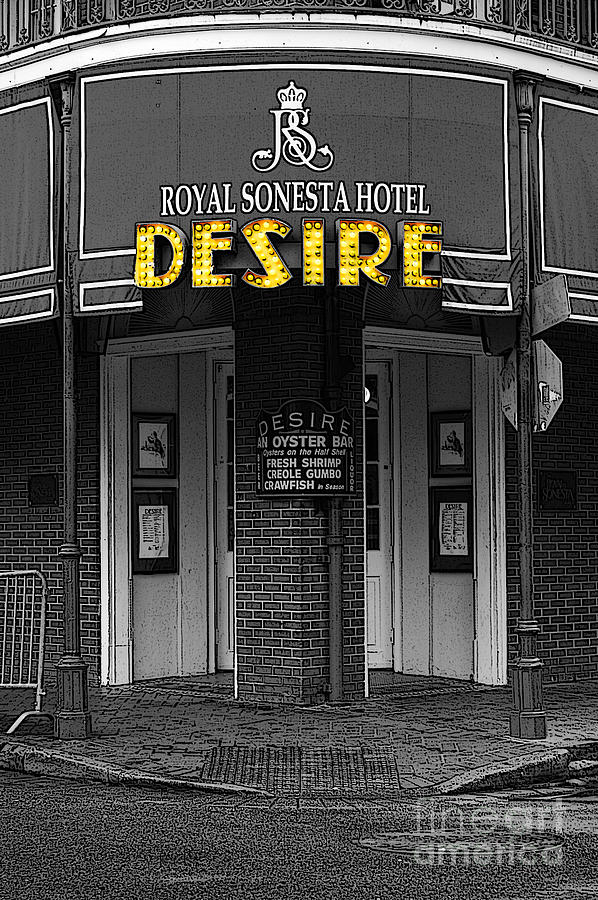 Desire Corner Bourbon Street French Quarter New Orleans Black and White Fresco Digital Art  Digital Art by Shawn OBrien