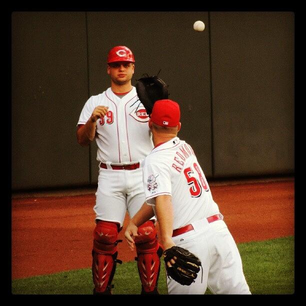 Reds Photograph - #devinmesoraco And #toddredmond Warming by Reds Pics