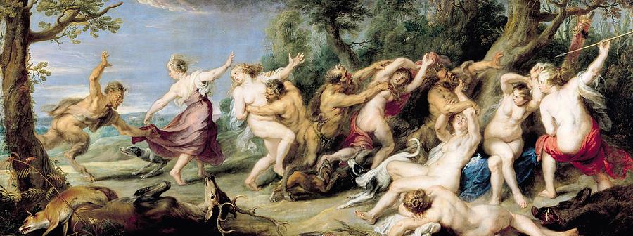 Greek Painting - Diana and her Nymphs Surprised by Fauns by Rubens