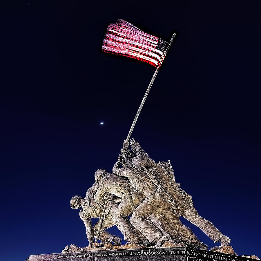 Flag Digital Art - Digital Drawing - Iwo Jima Memorial at Dusk by Metro DC Photography