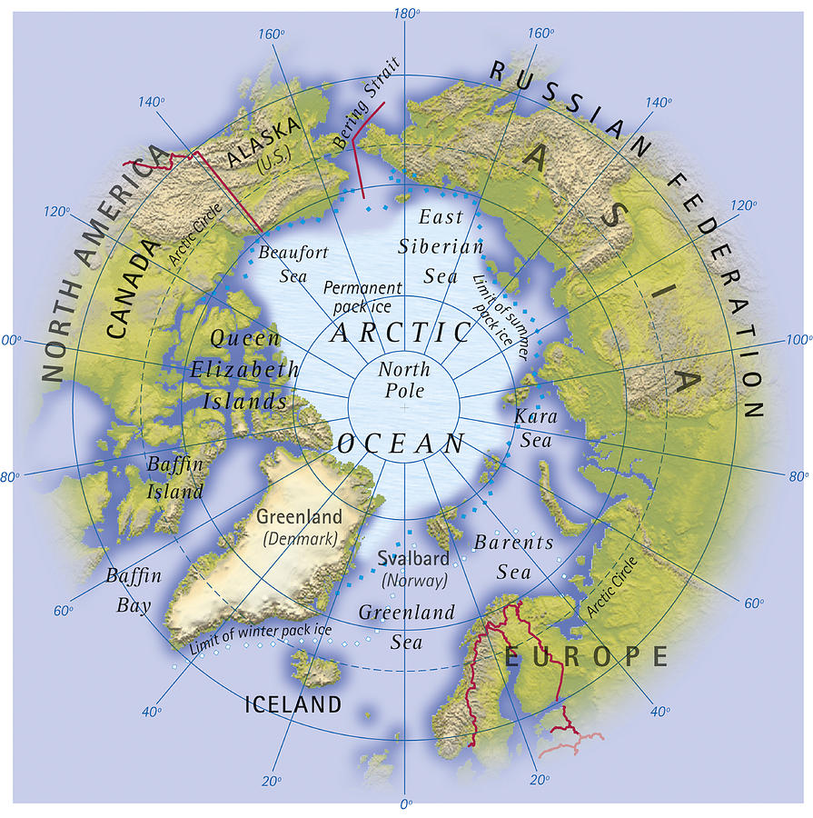 Digital Illustration Of Map Showing Position Of Arctic Ocean And Surrounding Continents Dorling Kindersley 