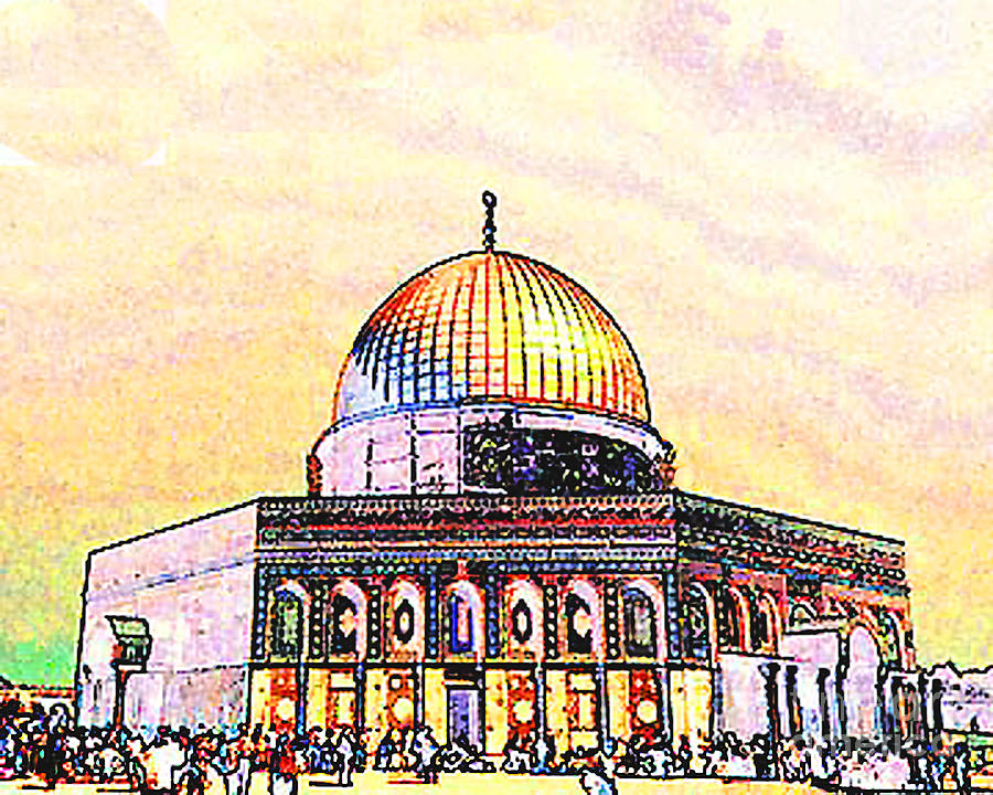 Digital Sketch Dome of the Rock Jerusalem Photograph by Merton Allen