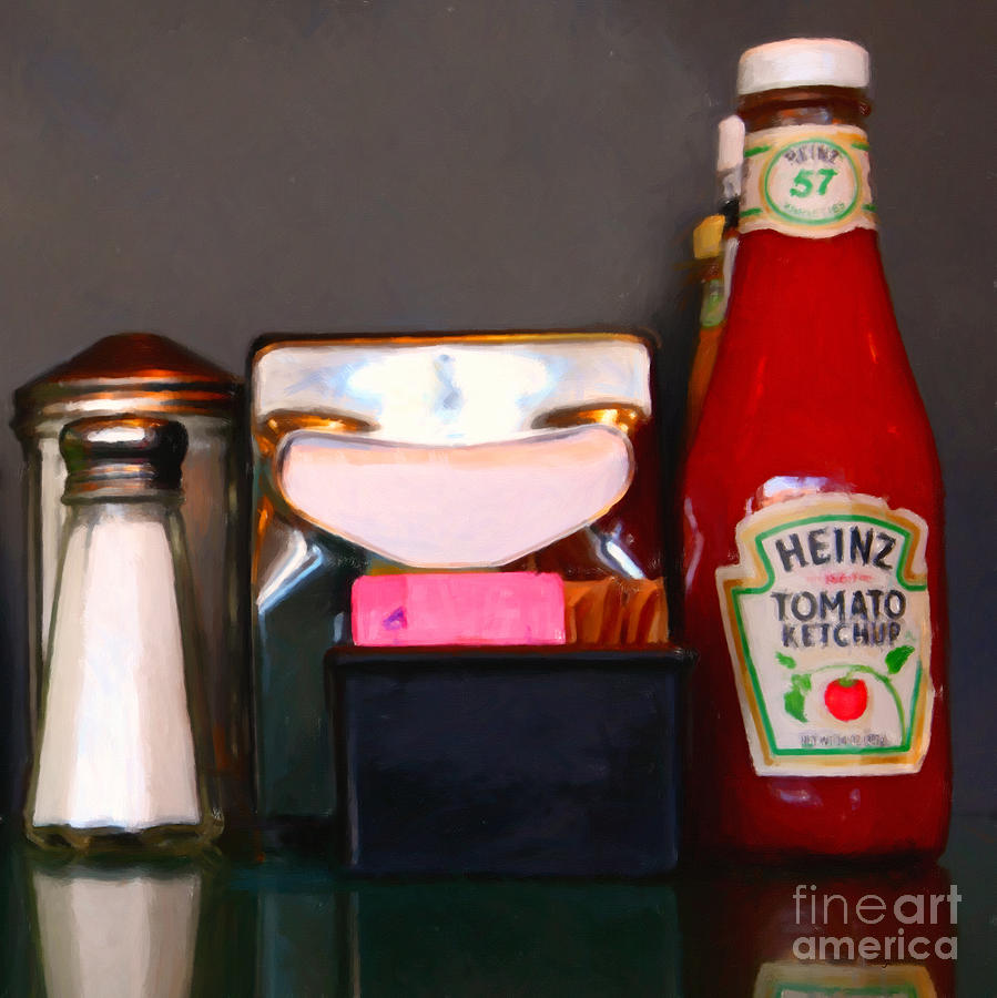 Diner Table Condiments and Other Items - 5D18035- Painterly Photograph by Wingsdomain Art and Photography