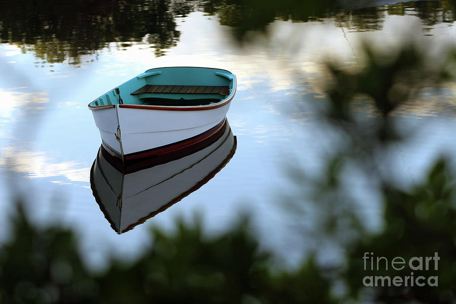 Dinghy reflection Photograph by Gene  Marchand