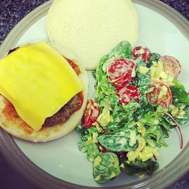 Tomato Photograph - #dinner #burger #salad #tomato #lettuce by Julia Jena