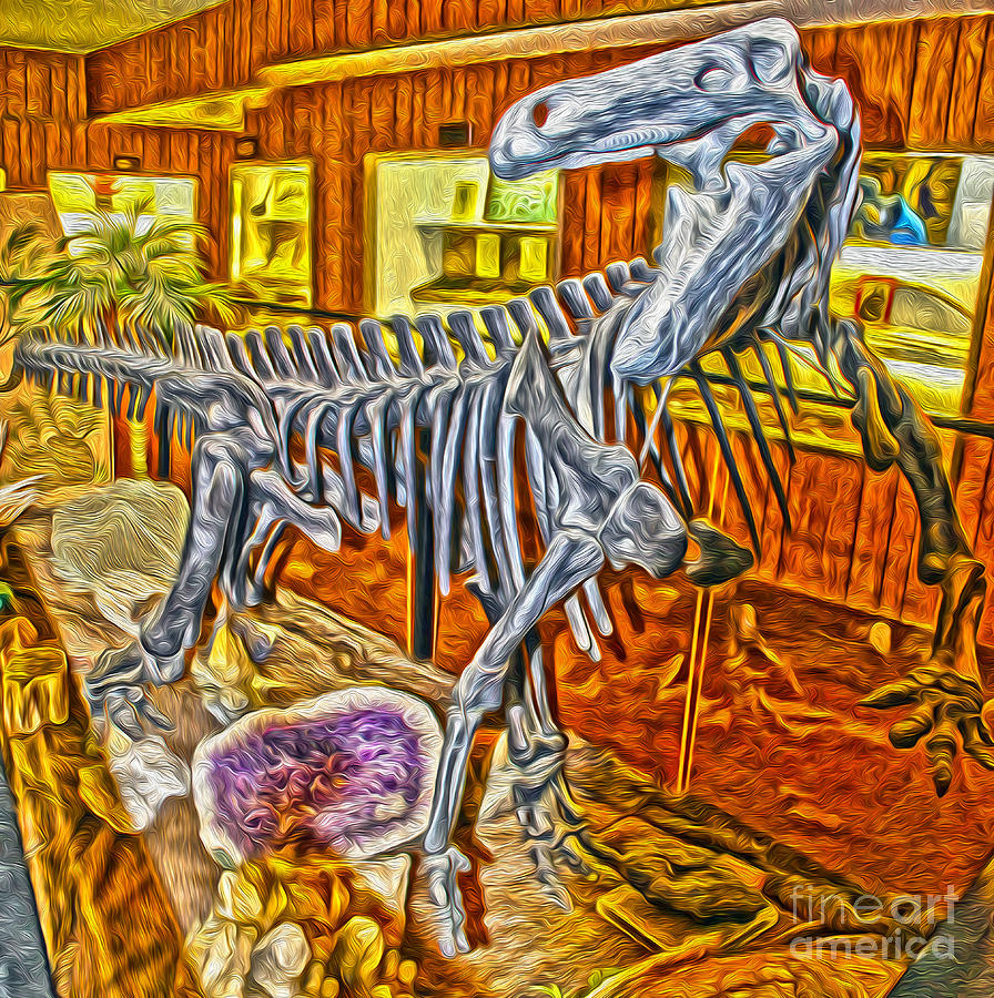 dinosaur skeleton painting