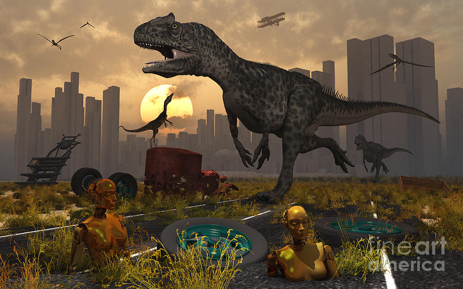 Dinosaur Digital Art - Dinosaurs Run Wild And Robotic Androids by Mark Stevenson