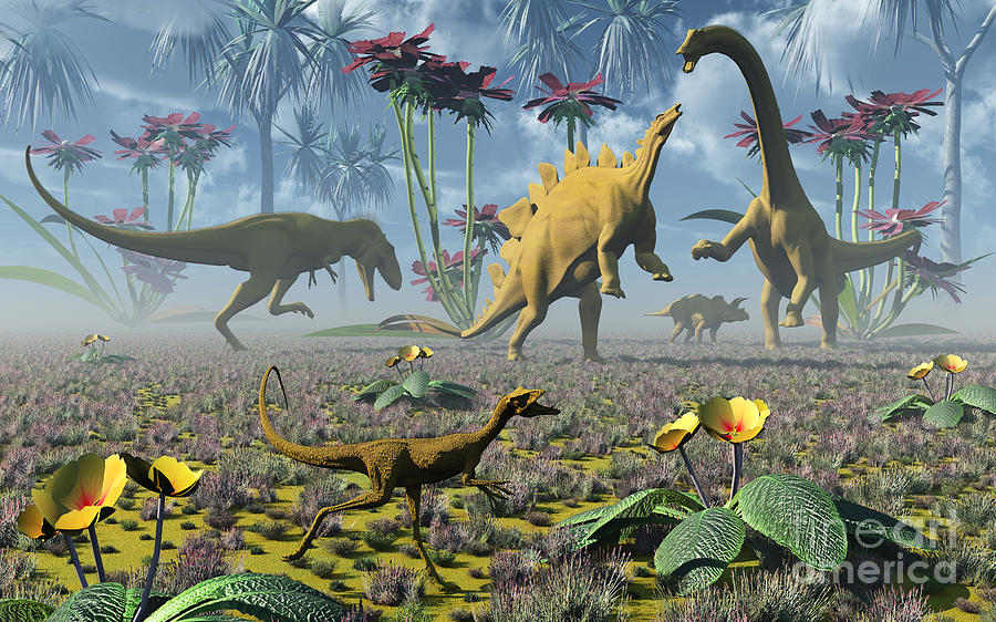 Dinosaur Digital Art - Dinosaurs Running Around An Imaginative by Mark Stevenson