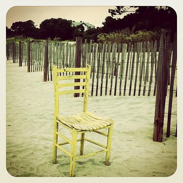 Beach Photograph - Discarded Yellow Chair by Lynne Daley