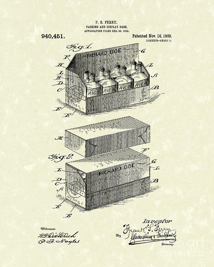 Display Case 1909 Patent Art Drawing by Prior Art Design
