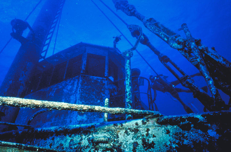 Diver on the Sunken Ship Photograph by Carl Purcell - Fine Art America