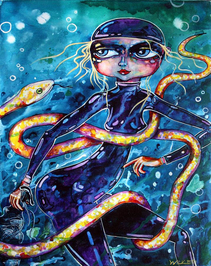Diving with Serpent Painting by Leanne Wilkes