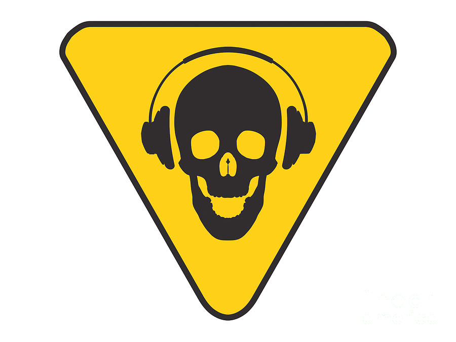 Music Digital Art - DJ Skull on hazard triangle by Pixel Chimp