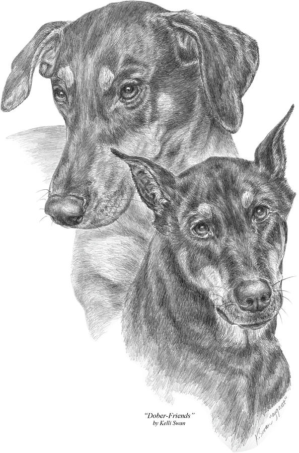 Dober-Friends - Doberman Pinscher Dogs Portrait Drawing by Kelli Swan
