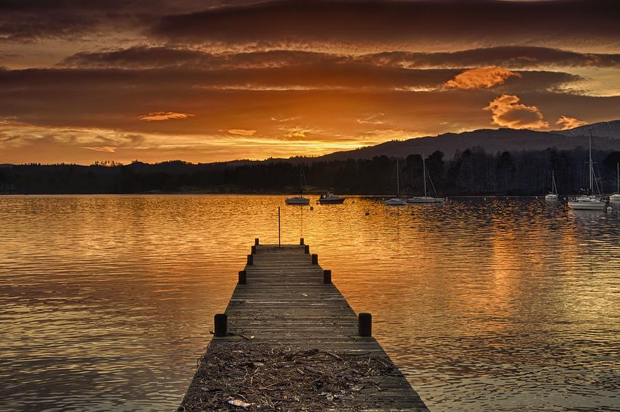 Dock On Lake Windermere At Sunset Photograph By John Short