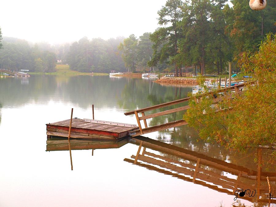 Red Photograph - Dock Reflections by Judy Waller Red Photograph - Dock Reflections by Judy Waller