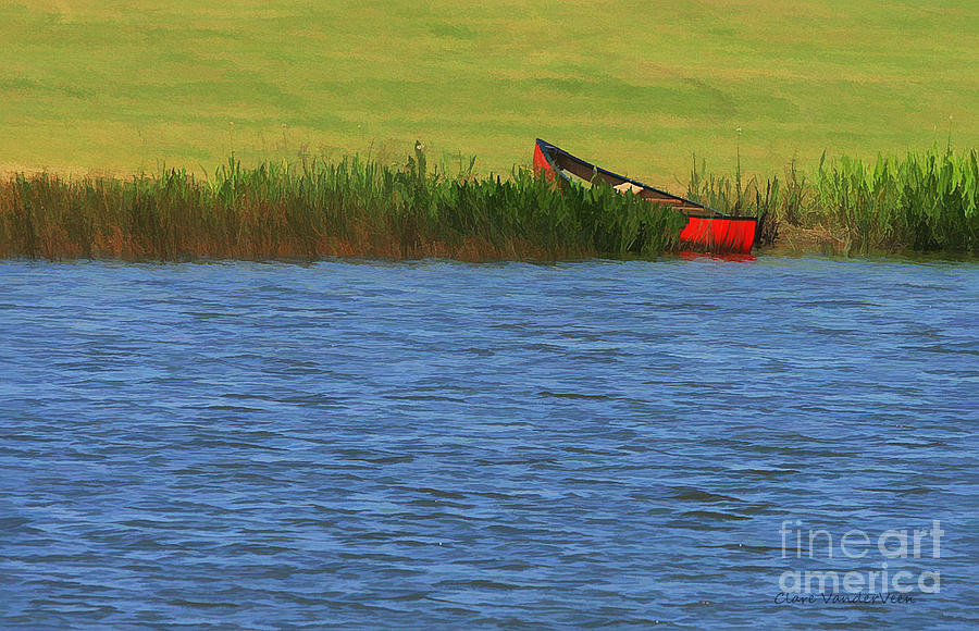 Transportation Photograph - Red Canoe and Lagoon by Clare VanderVeen