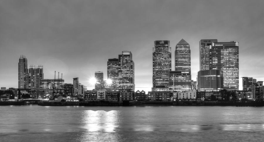 Docklands Canary Wharf sunset BW Photograph by David French