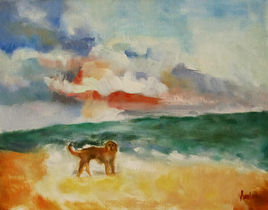 Dog Painting - Dog On The Beach by Susan Hanlon Dog Painting - Dog On The Beach by Susan Hanlon