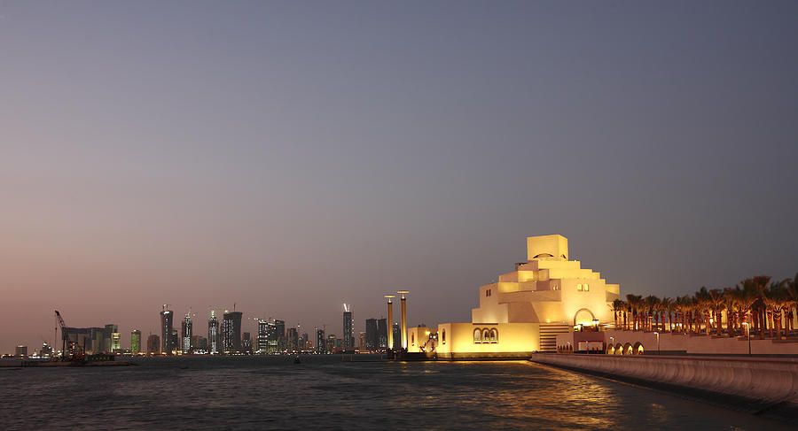Doha museum at night Photograph by Paul Cowan