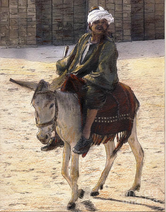 Donkey Rider in Cairo  Drawing by Randy Sprout