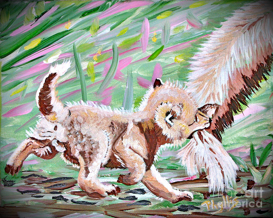 Puppy Painting - Dont bite the Tail of the One Who Feeds you by Phyllis Kaltenbach