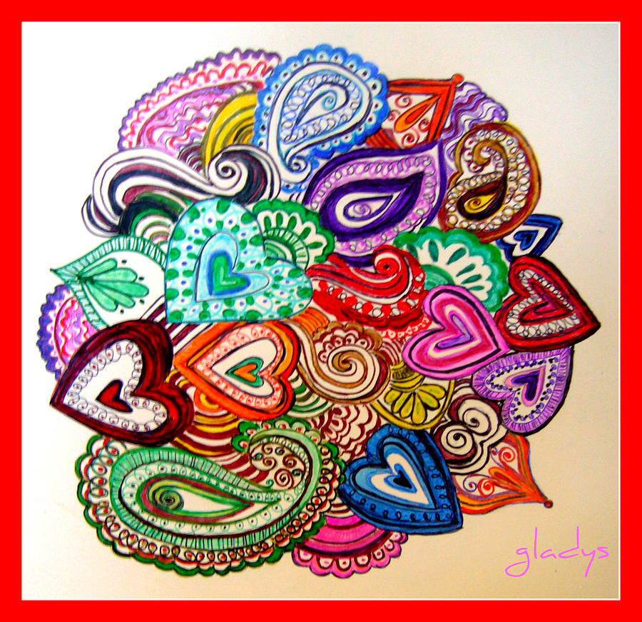 Doodle Heart Picture Drawing by Gladys Childers