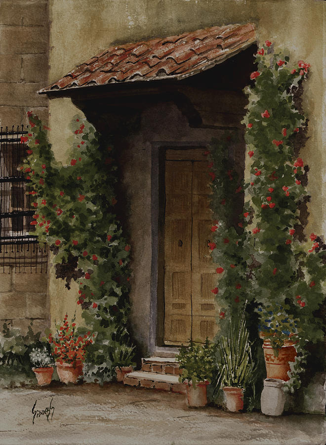 Door With Roses Painting by Sam Sidders