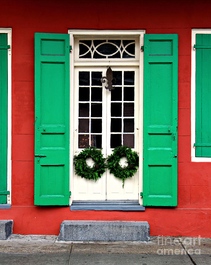 Door with wreaths Photograph by Perry Webster