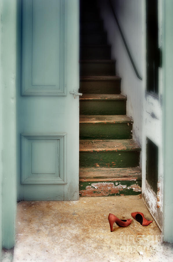Doorway Stairs and red shoes Photograph by Jill Battaglia