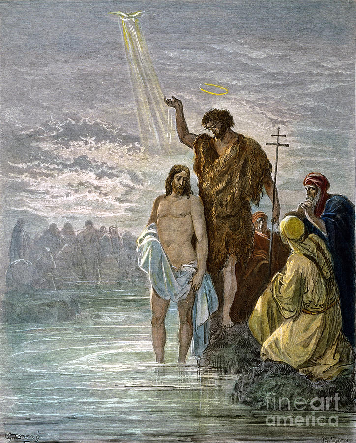 Baptism Of Jesus Drawing by Gustave Dore