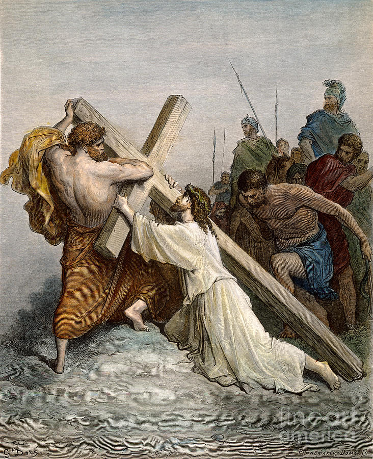 Jesus With Cross Drawing by Gustave Dore