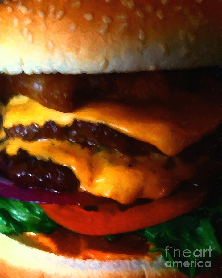 Double Cheeseburger With Bacon - Painterly Photograph by Wingsdomain Art and Photography
