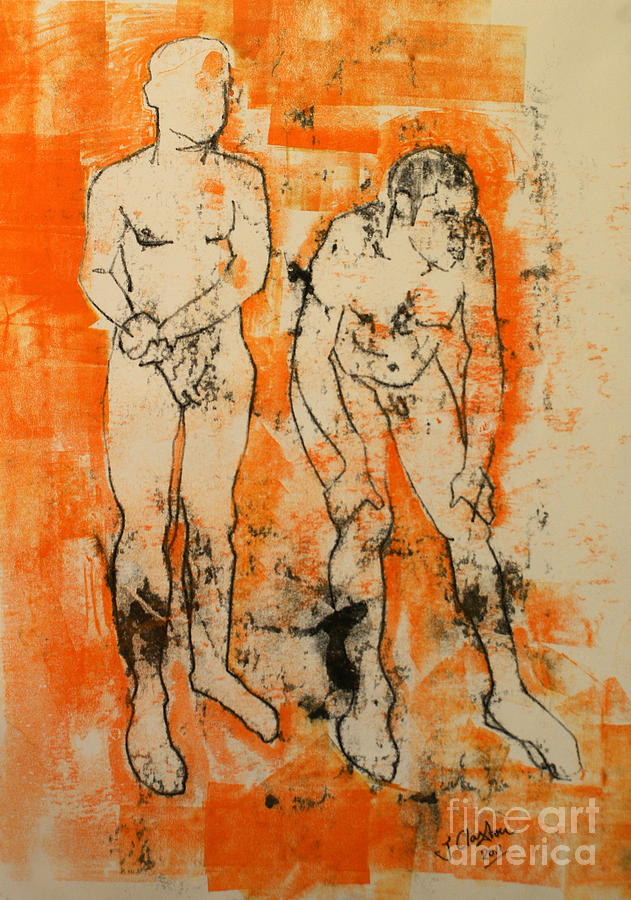 Double male nude Drawing by Joanne Claxton