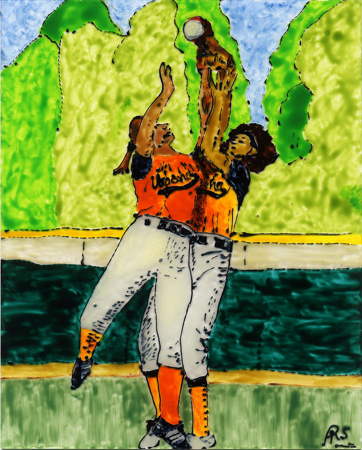 Softball Painting - Double Play by Phil Strang