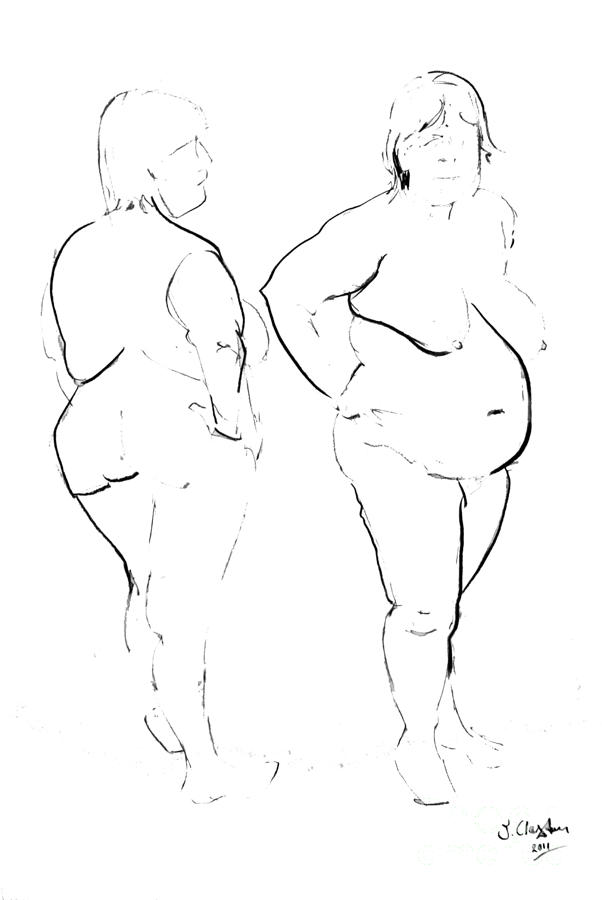 Double standing female nude Drawing by Joanne Claxton