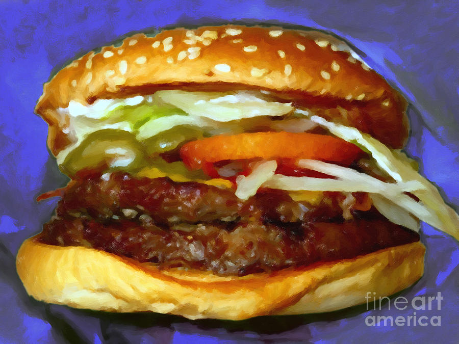 Double Whopper With Cheese And The Works - v2 - Painterly - Purple Photograph by Wingsdomain Art and Photography