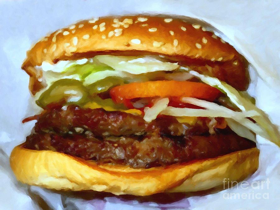 Double Whopper With Cheese And The Works - v2 - Painterly Photograph by Wingsdomain Art and Photography