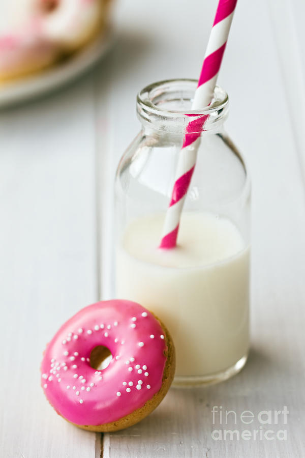 Donut Photograph - Doughnut and milk by Ruth Black